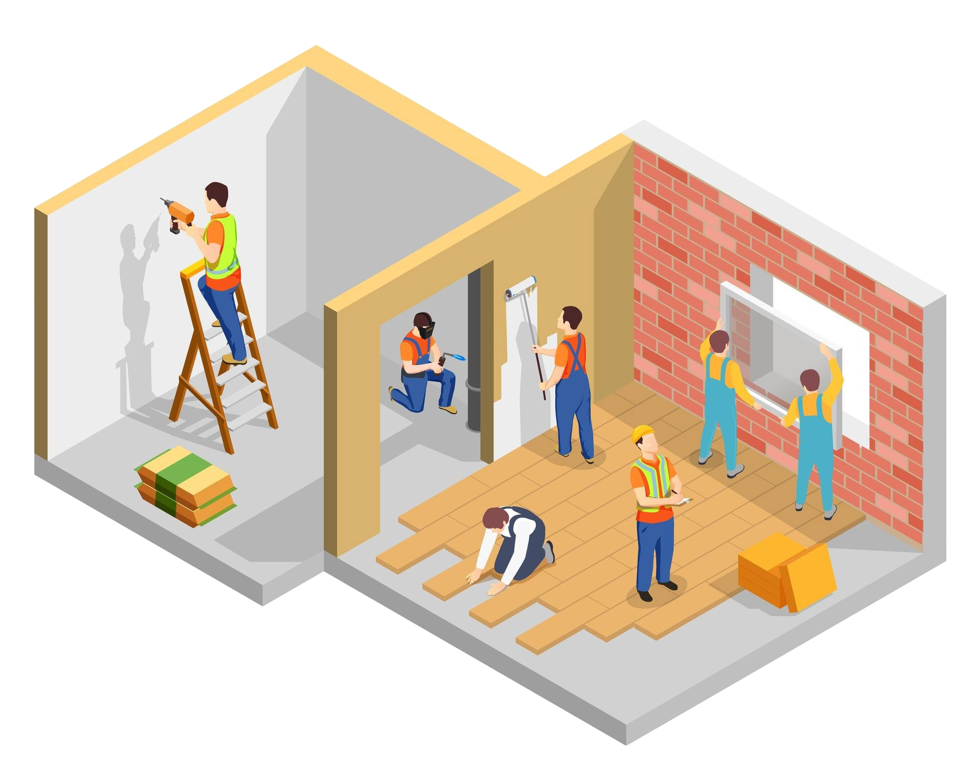 construction-workers-isometric-composition-with-builders-renovating-flat-vector-illustration